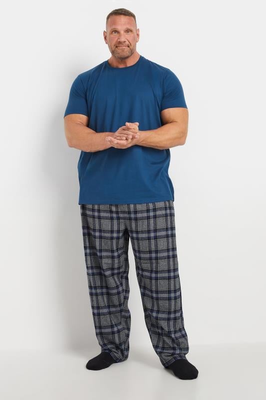 BadRhino Big Tall Blue T Shirt Check Trousers Pyjama Set BadRhino