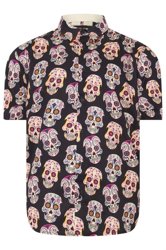 KAM Big & Tall Black Abstract Skull Print Short Sleeve Shirt | BadRhino 3