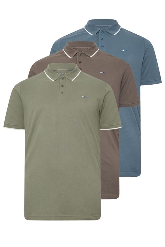 BadRhino Big & Tall 3 PACK Blue/Green/Brown Tipped Polo Shirt | BadRhino 1