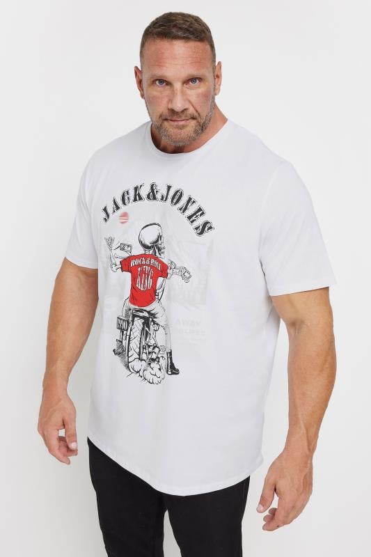 JACK & JONES Big & Tall White Rock Skull T-Shirt| BadRhino 1