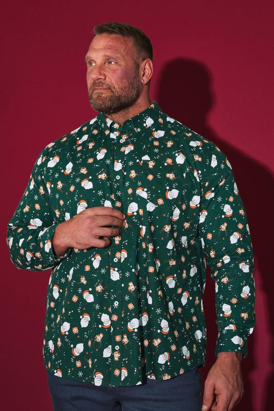 BadRhino Big & Tall Green Santa Print Shirt | BadRhino 1