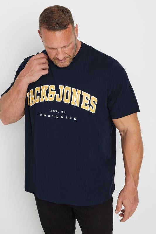 JACK & JONES Big & Tall Navy Blue Varsity T-Shirt | BadRhino 1