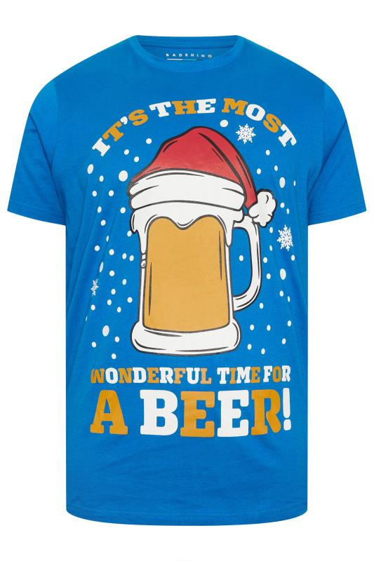 BadRhino Big & Tall Blue Christmas 'Beer' Slogan T-Shirt | BadRhino 3