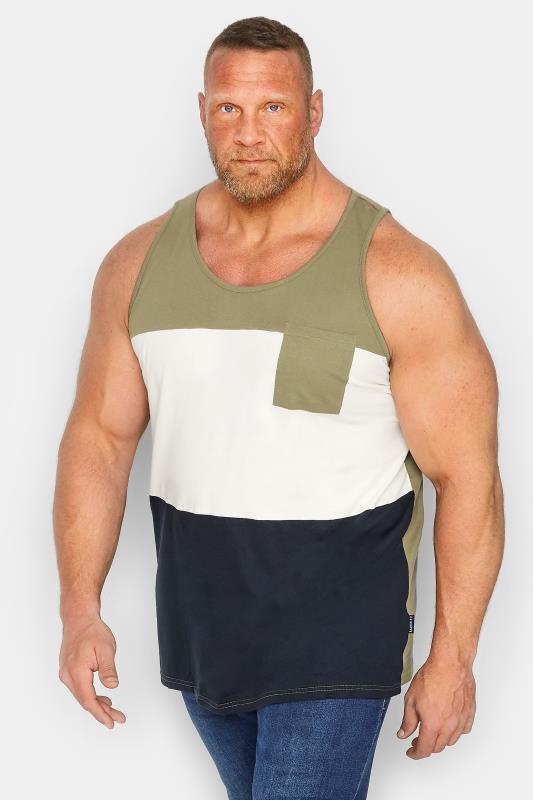 Men's  BadRhino Big & Tall Green & Navy Blue Stripe Vest Top