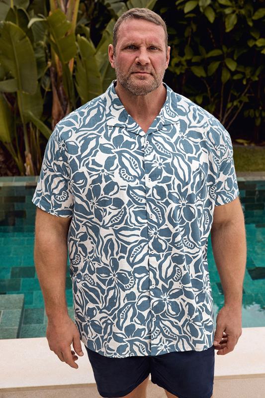  BadRhino Big & Tall Blue Abstract Print Short Sleeve Shirt