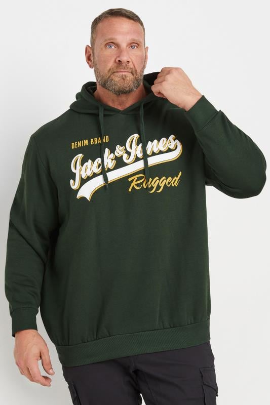 JACK & JONES Big & Tall Green Logo Rugged Hoodie | BadRhino 1