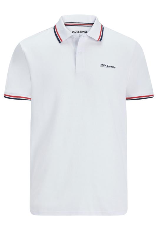 JACK & JONES Big & Tall White Short Sleeve Logo Tipped Polo Shirt | BadRhino 2