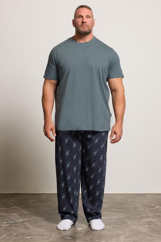 BadRhino Big & Tall Navy & Storm Blue Stag Pyjama Set | BadRhino 1