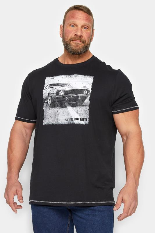 Men's  D555 Big & Tall Black Retro Car Print T-Shirt