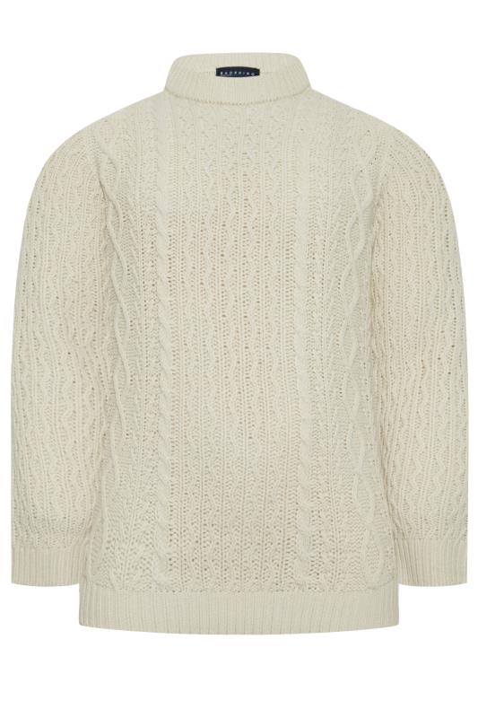 BadRhino Big & Tall Cream Crew Neck Cable Knit Jumper | BadRhino 3