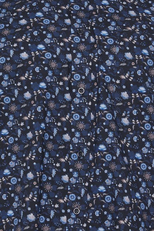 ESPIONAGE Big & Tall Navy Blue Floral Print Stretch Shirt | BadRhino 2