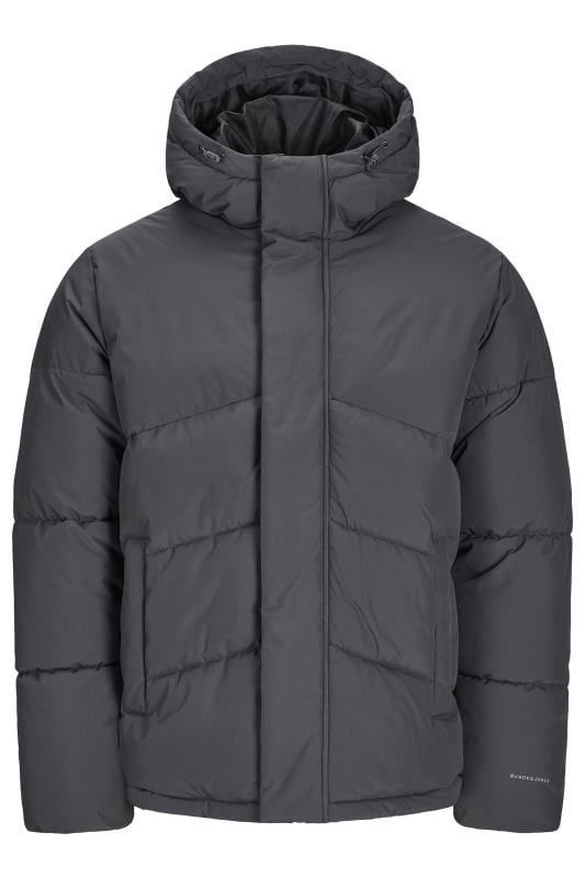 JACK & JONES Big & Tall Grey Hooded Puffer Jacket | BadRhino 1