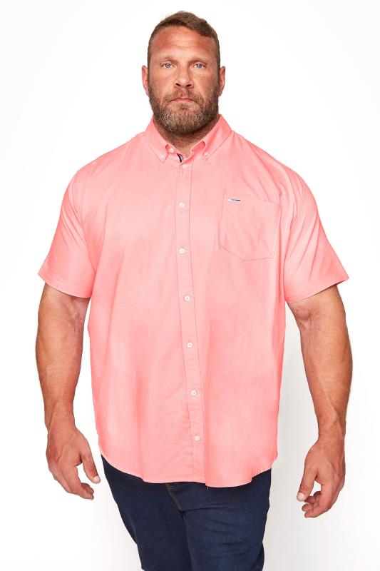 Men's Casual Shirts BadRhino Big & Tall Pink Poplin Short Sleeve Shirt