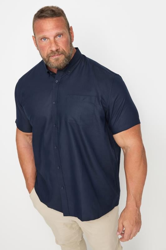 BadRhino Big & Tall Premium Navy Blue Short Sleeve Oxford Cotton Shirt 1