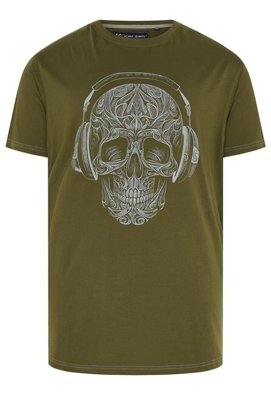 KAM Big & Tall Dark Olive Skull Print T-Shirt | BadRhino 1