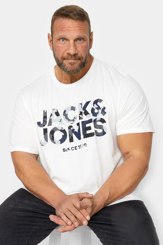 Men's  JACK & JONES Big & Tall White Camo Logo Crew Neck T-Shirt