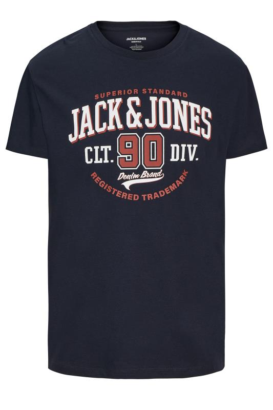 JACK & JONES Big & Tall Navy Blue 'Superior Standard' Chest Logo T-Shirt | BadRhino 2