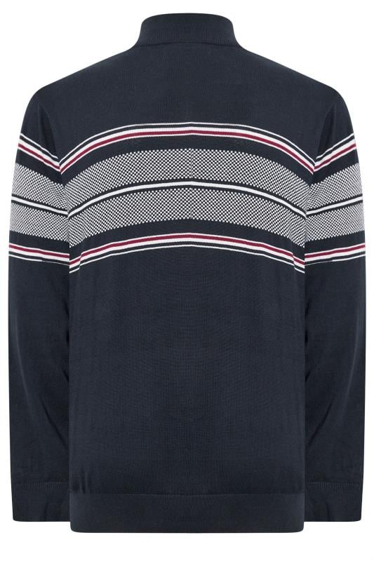 KAM Big & Tall Navy Blue Quarter Zip Stripe Knit Jumper | BadRhino 2