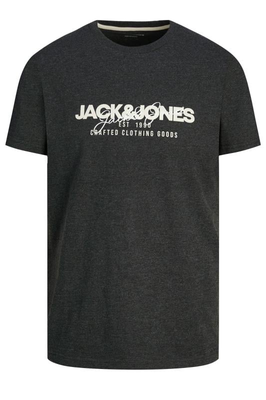 JACK & JONES Big & Tall Black Brand Chest Logo Crew Neck T-Shirt | BadRhino 1