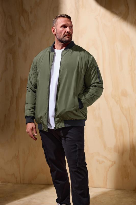 Men's  BadRhino Big & Tall Khaki Green Zip Bomber Jacket