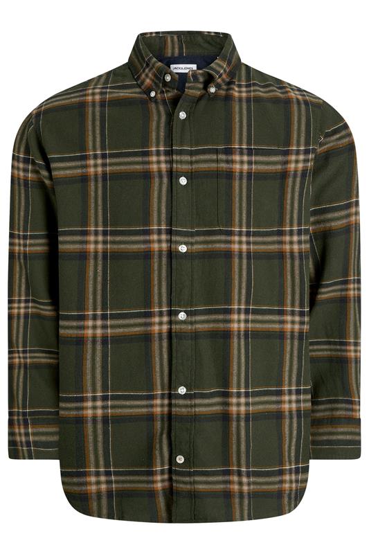 JACK & JONES Big & Tall Rosin Green Classic Flannel Checked Shirt | BadRhino 1