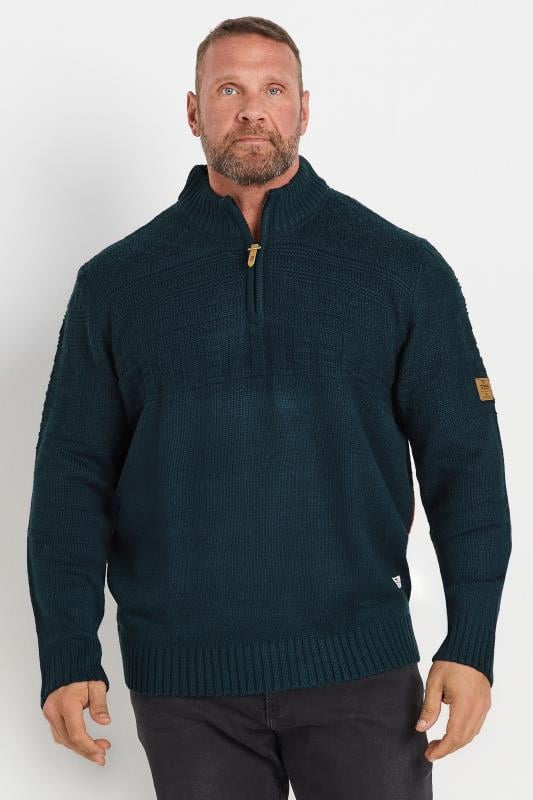 Men's  D555 Big & Tall Navy Blue Quarter Zip Knit Jumper