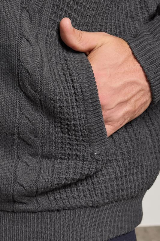 BadRhino Big & Tall Charcoal Grey Sherpa Lined Zip Through Cable Jumper | BadRhino 5