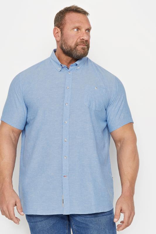 D555 Big & Tall Light Blue Linen Mix Short Sleeve Shirt | BadRhino 1