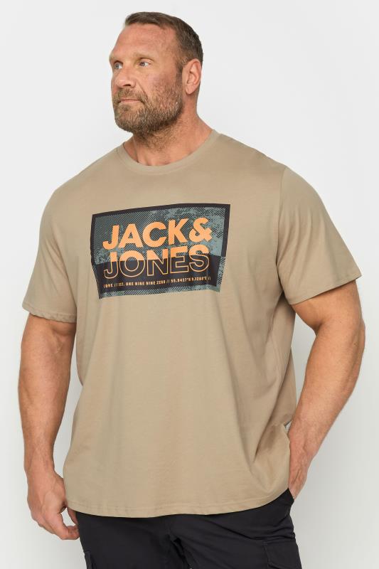Men's  JACK & JONES Big & Tall Brown Square Chest Logo T-Shirt