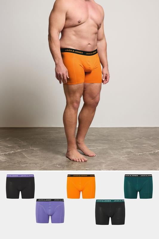Men's  JACK & JONES Big & Tall 5 Pack Orange & Black Boxers