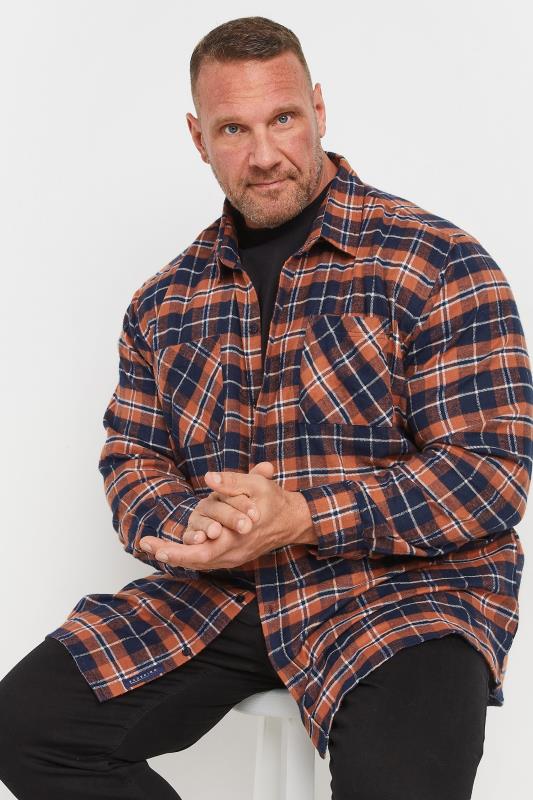 BadRhino Big & Tall Orange Check Print Long Sleeve Flannel Shirt | BadRhino 2