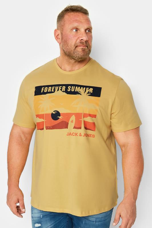 JACK & JONES Big & Tall Yellow 'Forever Summer' Print T-Shirt | BadRhino 1