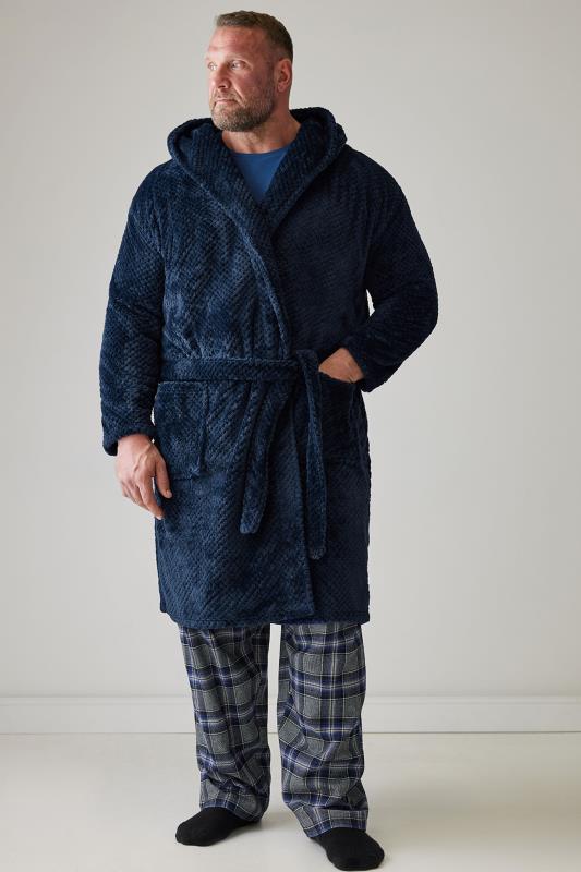 Men's  BadRhino Big & Tall Navy Blue Textured Fleece Dressing Gown