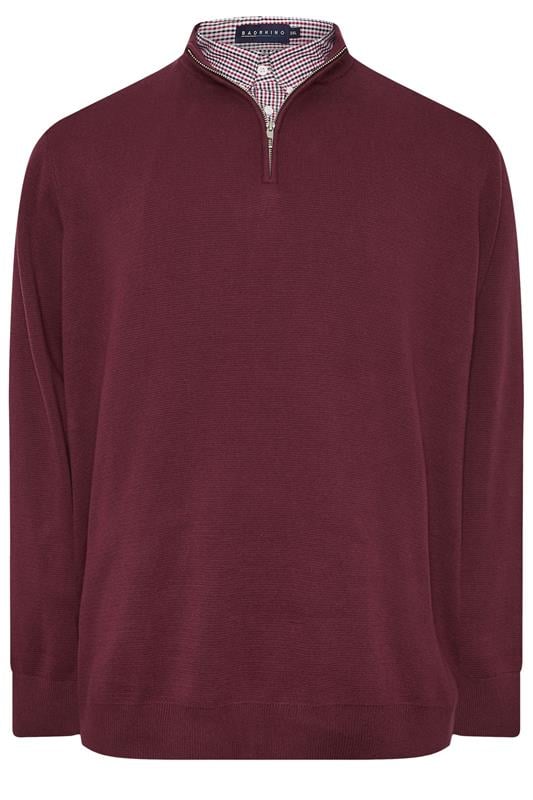 BadRhino Big & Tall Burgundy Red Mock Shirt Milano Quarter Zip Jumper | BadRhino 5