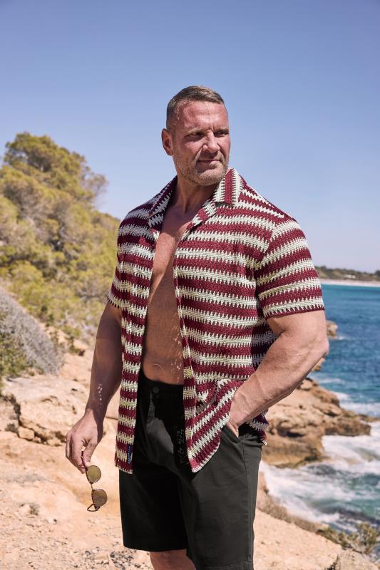 Men's  BadRhino Big & Tall Red Textured Crochet Short Sleeve Shirt