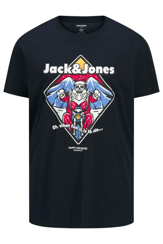 JACK & JONES Big & Tall Black Santa Motorcycle Print T-Shirt 1