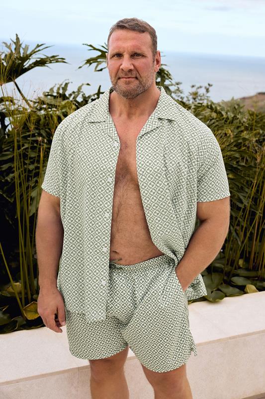  BadRhino Big & Tall Green & White Geometric Swim Shorts
