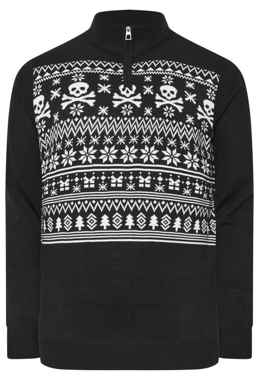 BadRhino Big & Tall Black Quarter Zip Fairisle Skull Knitted Jumper | BadRhino 4