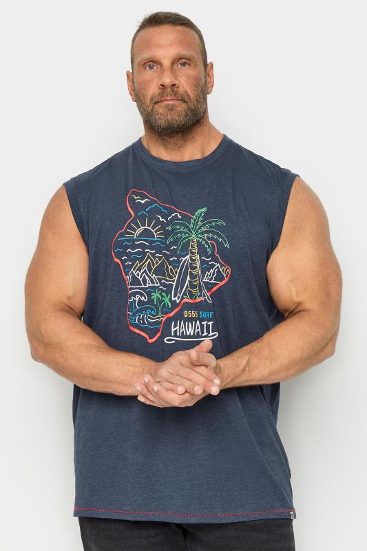 D555 Big & Tall Blue 'Hawaii' Sleeveless T-Shirt | BadRhino 1