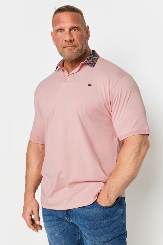 KAM Big & Tall Pink Jersey Floral Collar Polo Shirt | BadRhino 1
