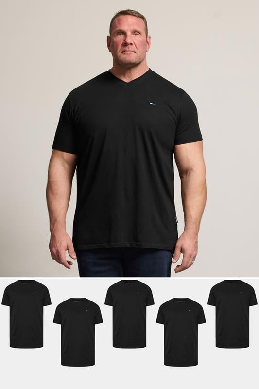 BadRhino Big & Tall Black 5 Pack V-Neck T-Shirts
