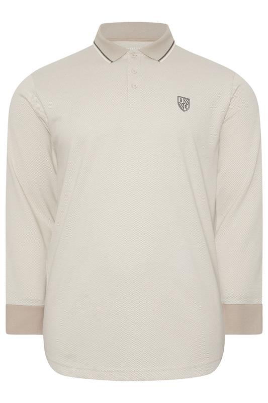 Men's  BadRhino Big & Tall Cream Textured Waffle Long Sleeve Polo Shirt