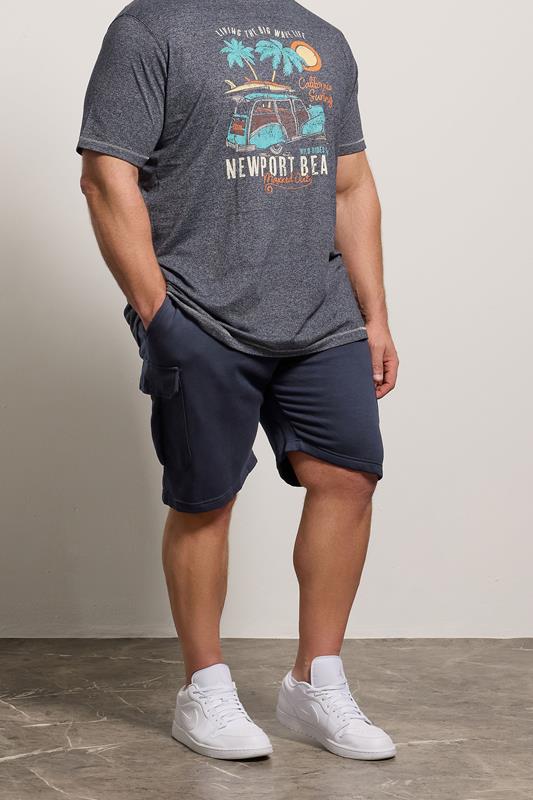  D555 Big & Tall Navy Blue Elastic Waist Cargo Shorts