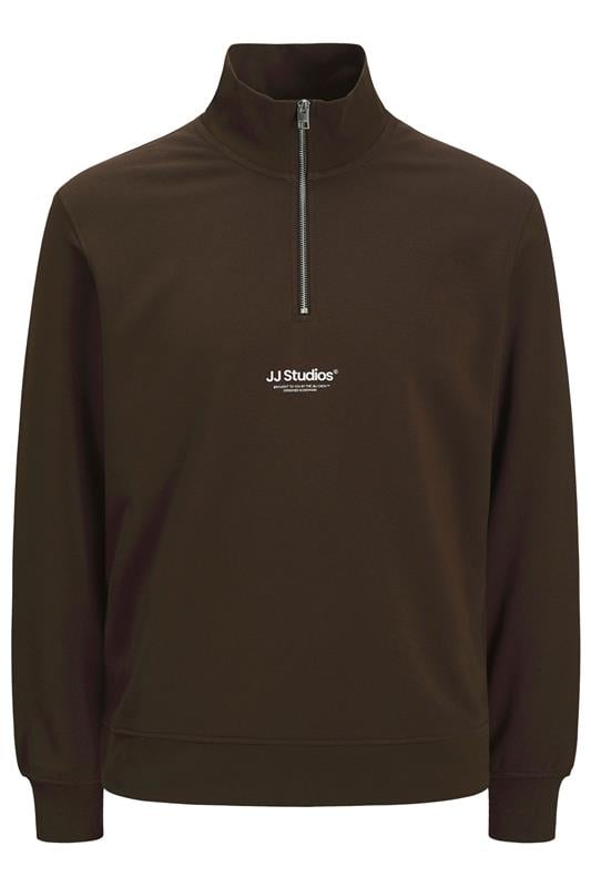 Jack & Jones Big & Tall Brown JJ Studio Quarter Zip Sweatshirt | BadRhino 1