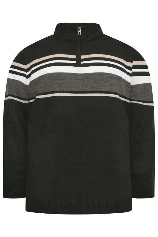 BadRhino Big & Tall Black Stripe Quarter Zip Knitted Jumper | BadRhino 2