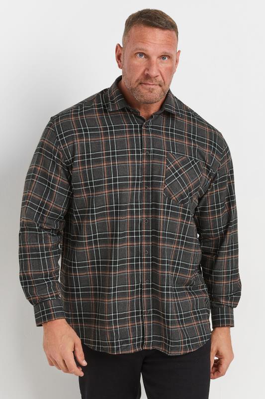 KAM Big & Tall Charcoal & White Checked Premium Flannel Shirt | BadRhino 1