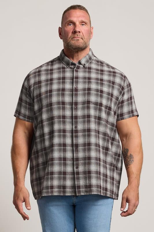 BadRhino Big & Tall Brown Check Stripe Short Sleeve Shirt | BadRhino 1
