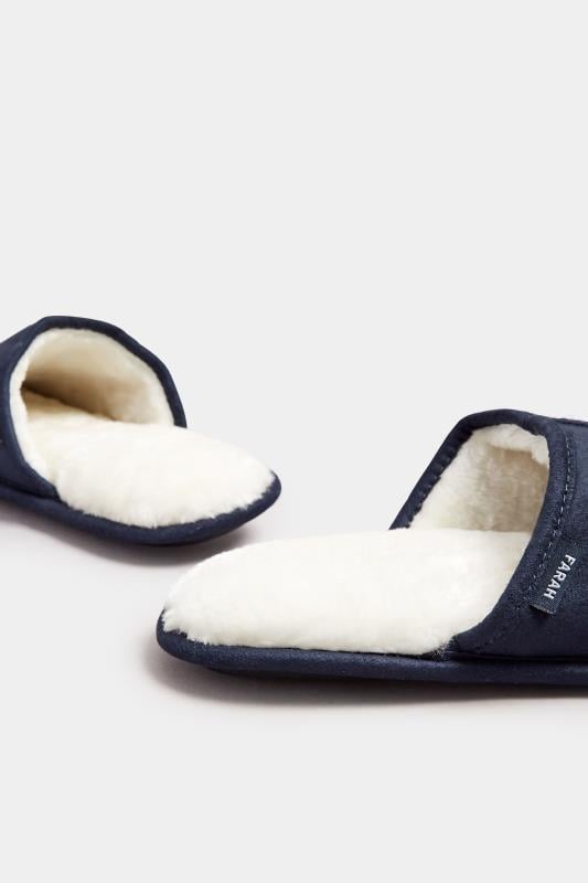 FARAH Navy Blue Faux Fur Lined Mule Slippers | BadRhino 4