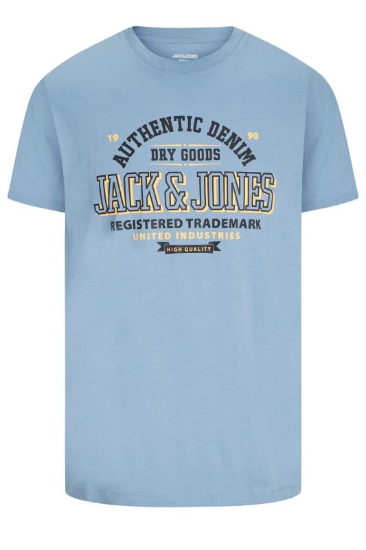 JACK & JONES Big & Tall Light Blue 'Authentic Denim' Chest Logo T-Shirt | BadRhino 2