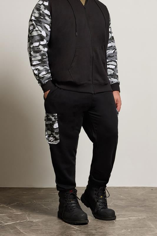 BadRhino Big & Tall Black Camo Detail Cargo Joggers